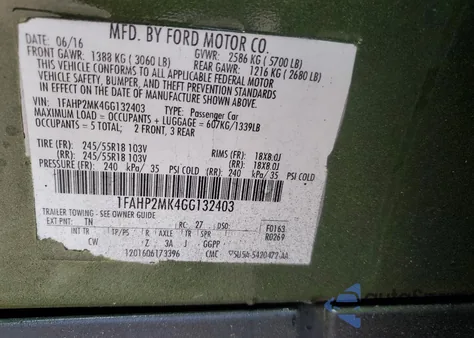 2016 Ford Taurus Police Interceptor from USA, damaged, VIN 1FAHP2MK4GG132403